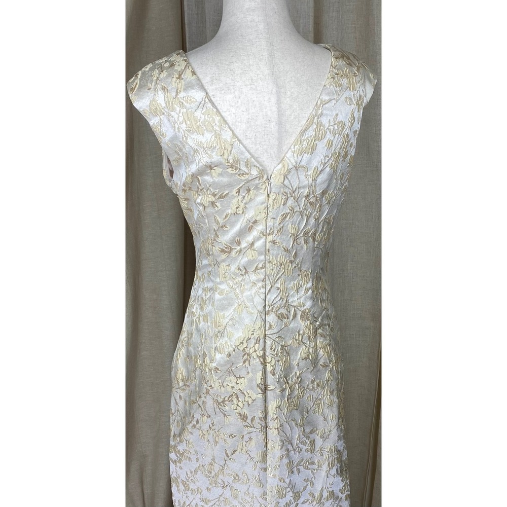 Alfred Sung NWT Gold Ivory Floral Brocade Formal Column Gown Sample Size 4 Gala - Picture 6 of 10
